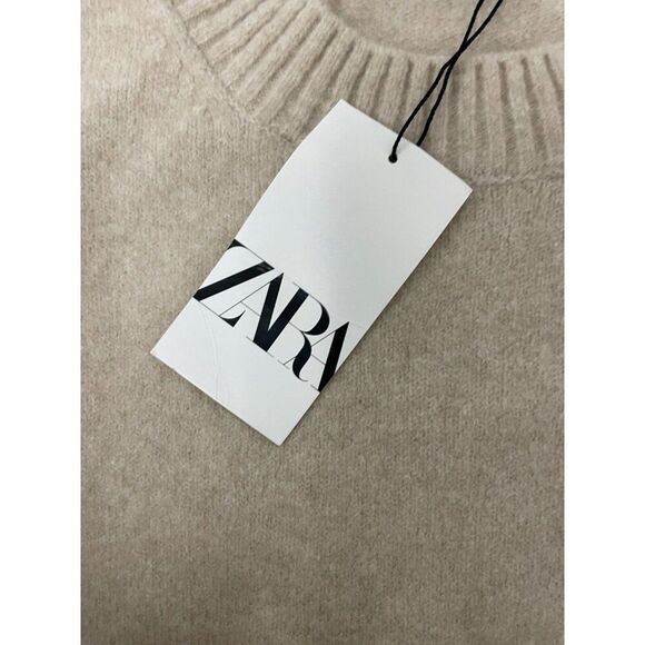 Zara Womens Sweater L Ecru Beige Pullover Crew Neck Cozy Soft Knit 2142/168 NWT - Picture 5 of 11